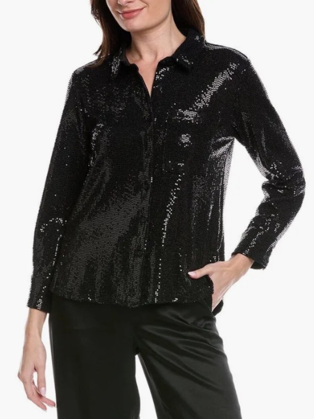 NEW Vince Camino Black Button Down Sequin Collared Shirt